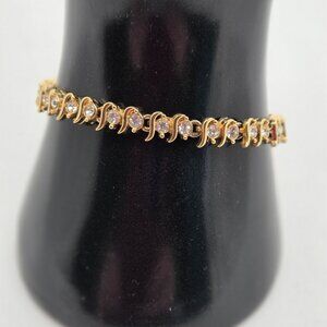 ✨ Vintage 90s Gold-Tone & Faux Diamond Link Bracelet